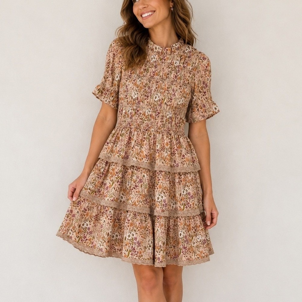 Simply Southern Floral Smocked Mini Dress Cottagecore Boho Girly Wedding Guest